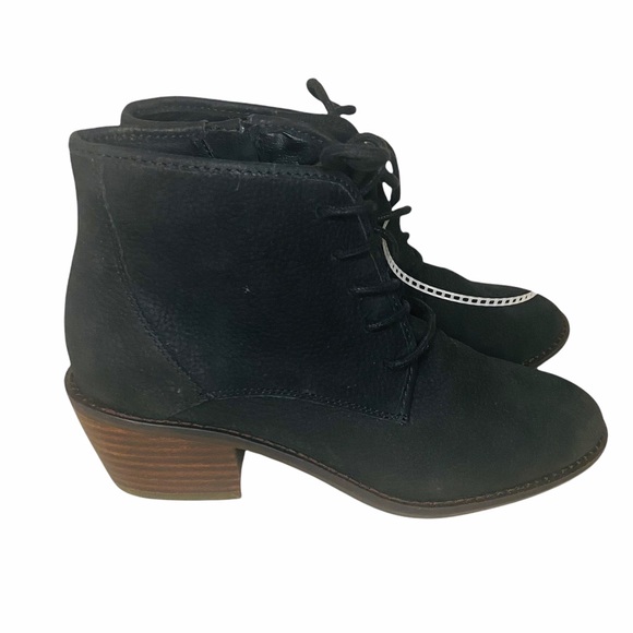 NWOB Black Lucky Brand Idril Nubuck Lace Up Ankle Short Booties - Picture 6 of 11